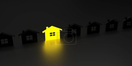 Photo for Real estate concept. Unique lighting house out from crowd. 3d rendering - Royalty Free Image