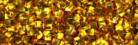 Téléchargez les photos : Fond doré brillant. Beaucoup de cubes brillants. Rendu 3d - en image libre de droit