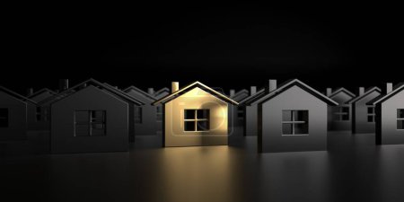 Photo for Golden house symbol choice. Dark real estate concept. 3d rendering - Royalty Free Image