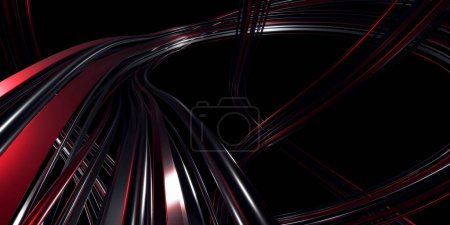 Foto de Diseño abstracto futurista. Rayas líneas brillantes. Luz brillante. Fondo oscuro. renderizado 3d - Imagen libre de derechos