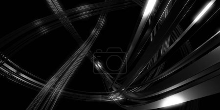 Foto de Líneas de rayas de acero oscuro. Fondo futurista industrial. Diseño liso metálico. renderizado 3d - Imagen libre de derechos
