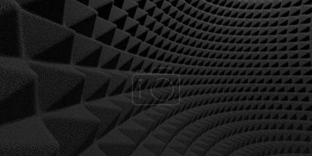 Téléchargez les photos : Texture mousse acoustique noire insonorisée. Mur du studio d'enregistrement. Rendu 3d - en image libre de droit