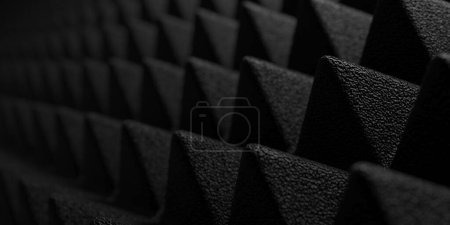 Téléchargez les photos : Texture mousse acoustique noire insonorisée. Mur du studio d'enregistrement. Rendu 3d - en image libre de droit