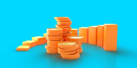 Photo for Growth success and bar graph with coins stacks. 3d rendering - Royalty Free Image