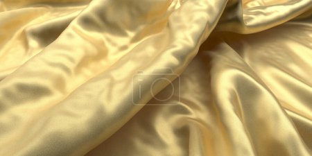 Téléchargez les photos : Texture satinée pliée en soie dorée. Fond en tissu abstrait. Rendu 3d - en image libre de droit