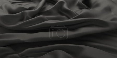 Téléchargez les photos : Texture noire en tissu satiné foncé. Tissu ondulé en soie noire. Rendu 3d - en image libre de droit