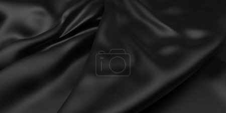 Foto de Textura de satén de tela negra oscura. Tejido de seda negro ondulado. renderizado 3d - Imagen libre de derechos