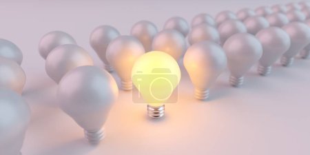 Photo for Idea concept and light bulb illuminated. Individuality and different creative thinking. 3d rendering - Royalty Free Image