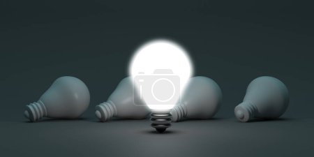 Téléchargez les photos : Concept d'idée et ampoule éclairée. Individualité et pensée créative différente. Rendu 3d - en image libre de droit