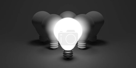 Foto de Idea concepto y bombilla iluminada. Individualidad y pensamiento creativo diferente. renderizado 3d - Imagen libre de derechos