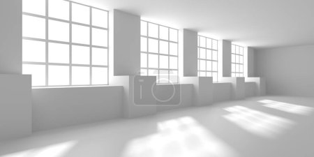 Foto de Espacio de habitación minimalista. Blanco limpio interior de arquitectura vacía. renderizado 3d - Imagen libre de derechos