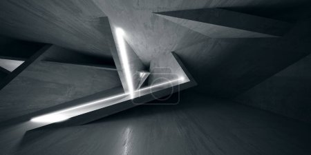 Foto de Interior abstracto de hormigón oscuro vacío con líneas brillantes luces de neón. renderizado 3d - Imagen libre de derechos