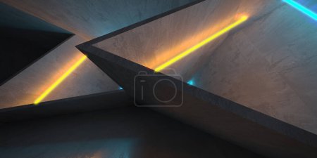 Photo for Abstract empty dark concrete interior with glowing lines neon lights. 3d rendering - Royalty Free Image