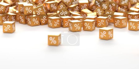 Photo for Percentage signs golden cubes. Discount sales. 3d rendering - Royalty Free Image