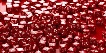 Téléchargez les photos : Pourcentage de symboles tombant. Rouge pour cent vente cubes. Concept de finance. Rendu 3d - en image libre de droit