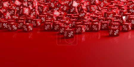 Téléchargez les photos : Pourcentage de symboles tombant. Rouge pour cent vente cubes. Concept de finance. Rendu 3d - en image libre de droit