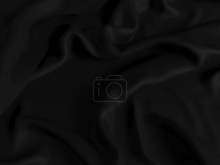 Téléchargez les photos : Satin de soie noir. Tissu lisse brillant. Fond abstrait en tissu de soie. Rendu 3d - en image libre de droit
