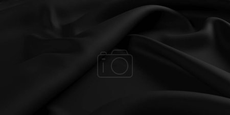 Téléchargez les photos : Satin de soie noir. Tissu lisse brillant. Fond abstrait en tissu de soie. Rendu 3d - en image libre de droit