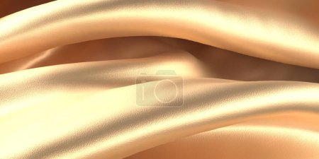 Foto de Fondo de hoja de tela de satén de seda dorada. Textura de lujo de oro fluido. renderizado 3d - Imagen libre de derechos
