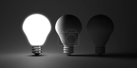 Photo for Idea concept and light bulb illuminated. Individuality and different creative thinking. 3d rendering - Royalty Free Image