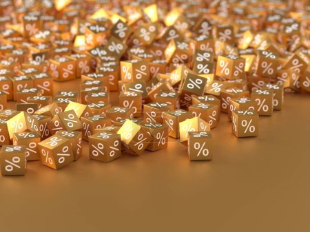 Photo for Percentage signs golden cubes. Discount sales. 3d rendering - Royalty Free Image