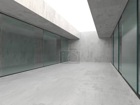 Téléchargez les photos : Architecture abstraite futuriste en béton et verre. Intérieur minimaliste. Rendu 3d - en image libre de droit