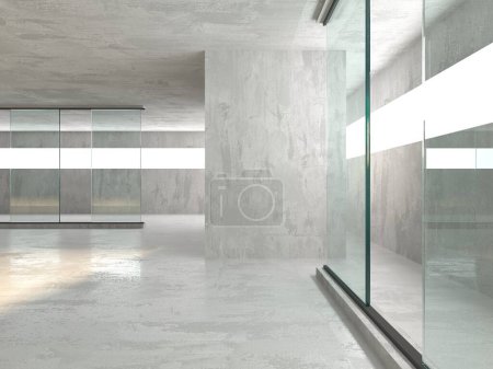 Téléchargez les photos : Architecture abstraite futuriste en béton et verre. Intérieur minimaliste. Rendu 3d - en image libre de droit