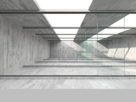 Téléchargez les photos : Loft vide salon design intérieur. Murs en béton et en verre. Rendu 3d - en image libre de droit