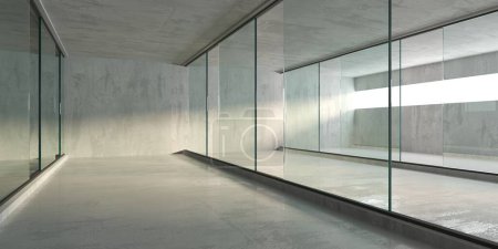 Foto de Arquitectura futurista abstracta de hormigón y vidrio. Interior minimalista. renderizado 3d - Imagen libre de derechos
