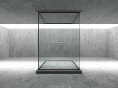 Foto de Arquitectura futurista abstracta de hormigón y vidrio. Interior minimalista. renderizado 3d - Imagen libre de derechos
