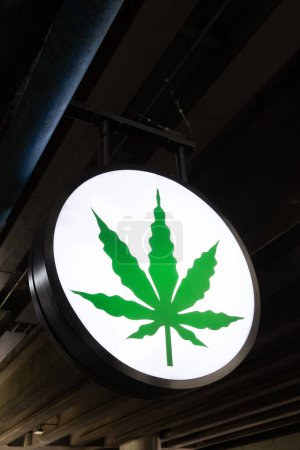 Photo for Weed Cannabis Marijuana sign. Marijuana symbol. Street banner sign. - Royalty Free Image