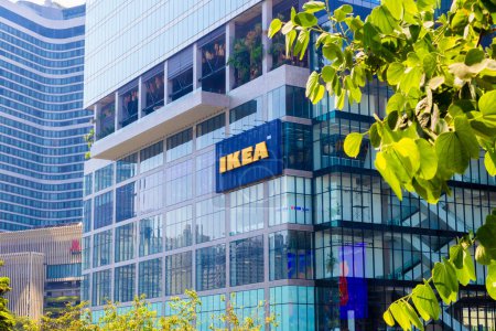 Photo for BANGKOK, THAILAND - February 25, 2024. Logo of IKEA furniture store in Bangkok. World's largest retailer of ready-to-assemble or flat-pack furniture - Royalty Free Image