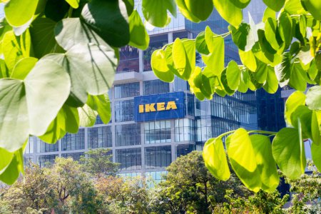 Photo for BANGKOK, THAILAND - February 25, 2024. Logo of IKEA furniture store in Bangkok. World's largest retailer of ready-to-assemble or flat-pack furniture - Royalty Free Image
