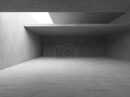 Téléchargez les photos : Salle en béton avec intérieur abstrait. Espace ouvert. Modèle de fond industriel. Rendu 3d - en image libre de droit