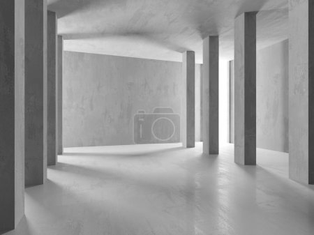 Foto de Habitación de hormigón con interior abstracto. Espacio abierto. Plantilla de fondo industrial. renderizado 3d - Imagen libre de derechos