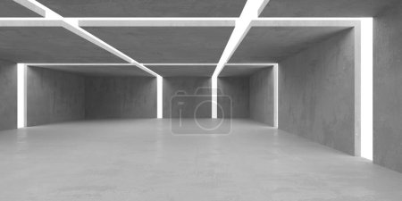 Foto de Habitación de hormigón con interior abstracto. Espacio abierto. Plantilla de fondo industrial. renderizado 3d - Imagen libre de derechos