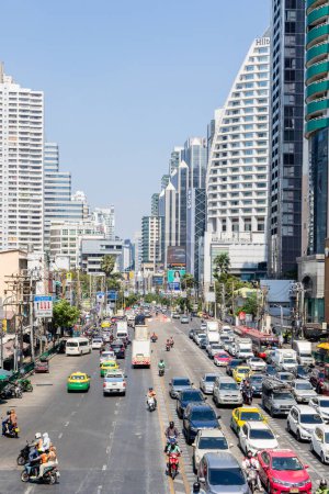 Photo for Bangkok-Thailand February 25 2024: Traffic jam on Bangkok street. Rush hours. Urban landscape in the daytime - Royalty Free Image