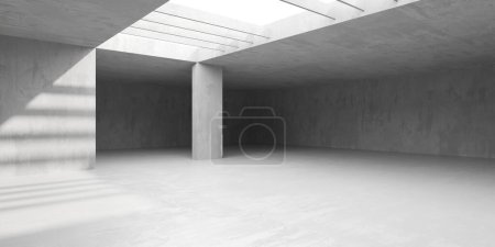 Téléchargez les photos : Salle en béton avec intérieur abstrait. Espace ouvert. Modèle de fond industriel. Rendu 3d - en image libre de droit