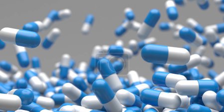 Photo for Bunch of medical pill tablets. Capsule pills. Pharmaceuticalconcept background. 3d rendering - Royalty Free Image