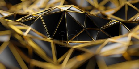 Foto de Superficie futurista de triángulos negros dorados modernos. Estructura del polígono. renderizado 3d - Imagen libre de derechos