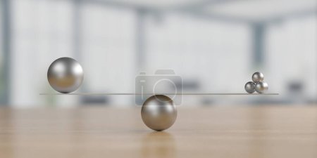 Téléchargez les photos : Concept d'équilibre. Balance en métal avec différentes boules. Rendu 3d - en image libre de droit