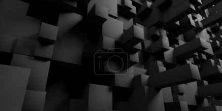 Téléchargez les photos : Carrés sombres abstraits mur de fond de cubes. Rendu 3d - en image libre de droit