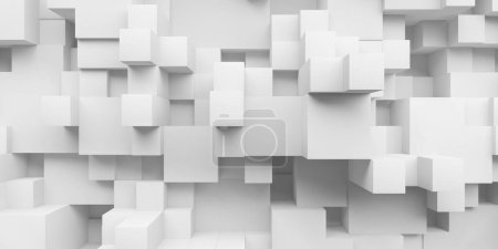 Téléchargez les photos : Aléatoire décalé fond blocs blancs. Fond d'écran clair et propre. Rendu 3d - en image libre de droit