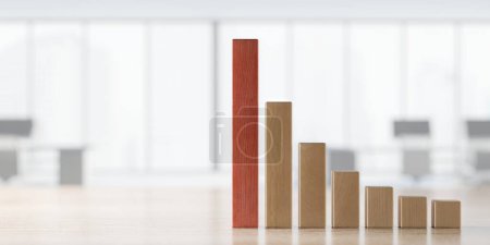 Photo for Wooden financial chart. Business strategy. Cubes blocks bar graph. 3d rendering - Royalty Free Image