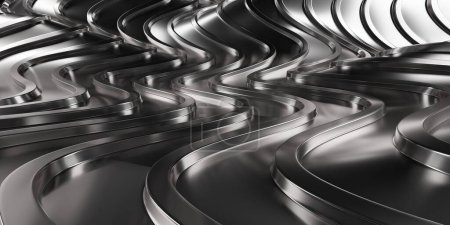 Photo for Abstract metal background wave pattern. Futuristic striped silver texture. 3d rendering - Royalty Free Image
