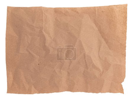 Téléchargez les photos : Feuille de papier de cuisson brune isolée sur fond blanc, vue de dessus, parchemin pour la cuisson culinaire, morceau de texture de papier froissé ou froissé - en image libre de droit