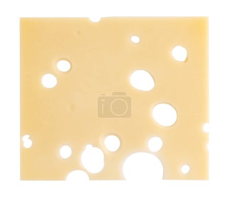 Käsescheibe isoliert auf weißem Hintergrund mit Schneidepfad, Stück geschnittenem Maasdam oder Schweizer Käse ausgelegt, um Layout zu erstellen