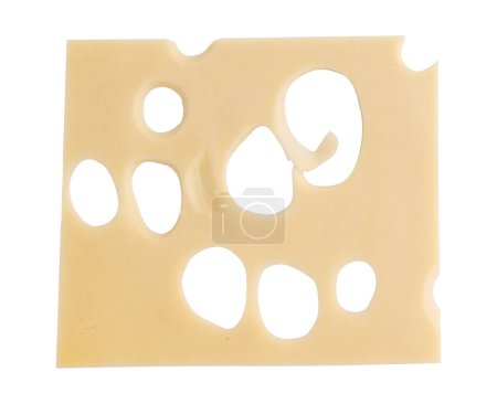 cheese slice isolated on white background with clipping path, piece of sliced maasdam or swiss cheese laid out to create layout