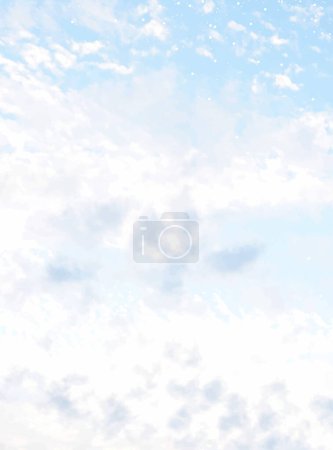 Illustration for Angelic heaven clouds vector design background. Winter fairytale backdrop. Plane sky view with white snow. Watercolor frozen style texture. Delicate card. Elegant decoration. Fantasy pastel color - Royalty Free Image