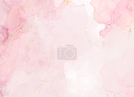 Ilustración de Color rosado acuarela fluido pintura vector diseño tarjeta. Rosa polvorienta y marco de geoda de mármol dorado. Invitación de boda primavera. Textura de pétalo o velo. Estilo de salpicadura de tinte. Tinta de alcohol.Aislado y editable - Imagen libre de derechos